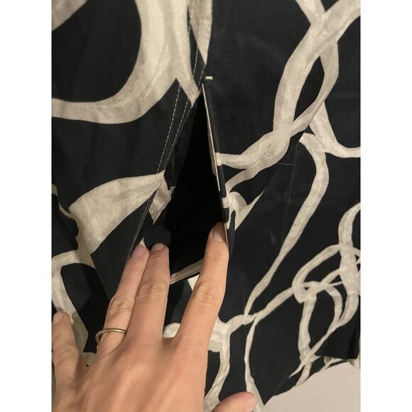 COS Mini Dress Navy Abstract‎ Print Voluminous A-Line Hi Low Long Sleeve US4 - Picture 6 of 9